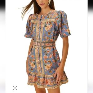 Farm Rio Superbloom Tapestry Organic Cotton Mini Dress Size Xl Blue Pink